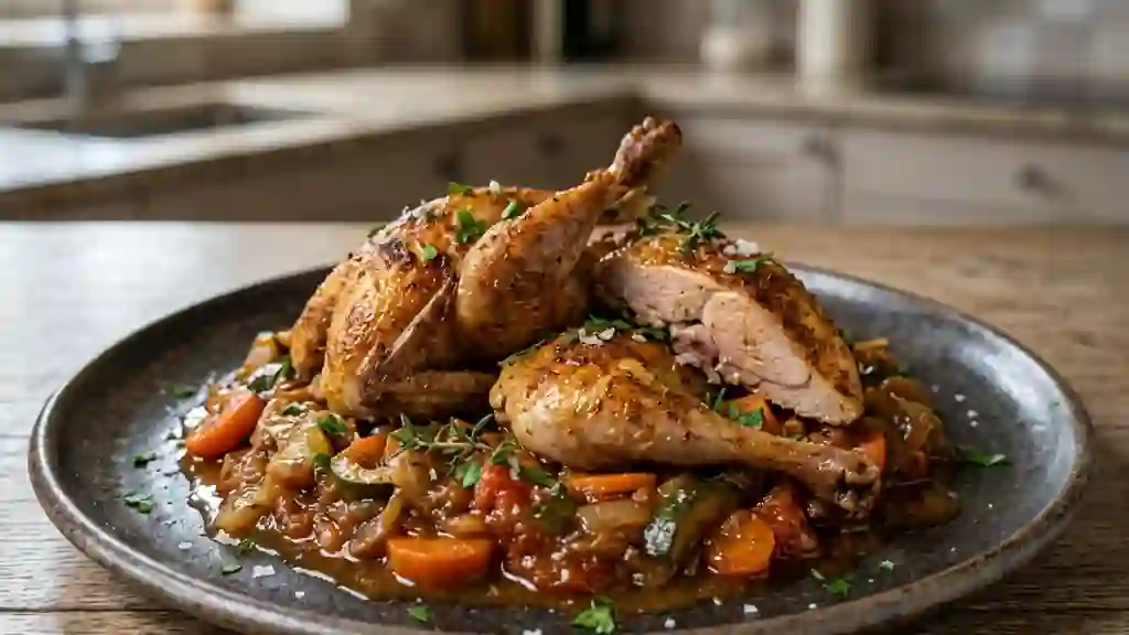 Pigeonneaux rôtis aux épices et confit fondant - Photo de présentation