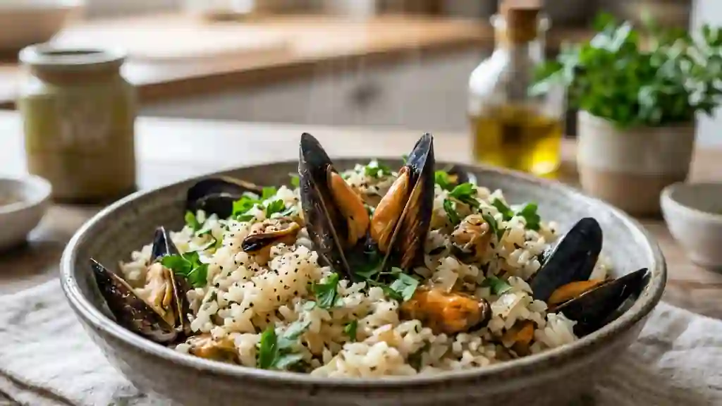 Pilaf aux moules fondant et iodé - Photo de présentation