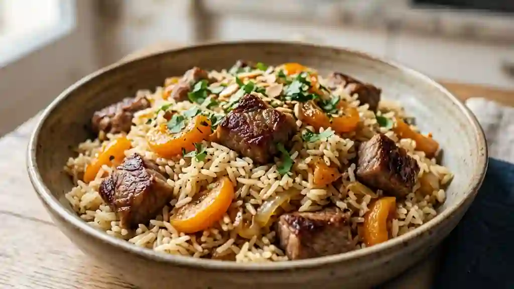 Pilaf de mouton fondant aux abricots - Photo de présentation