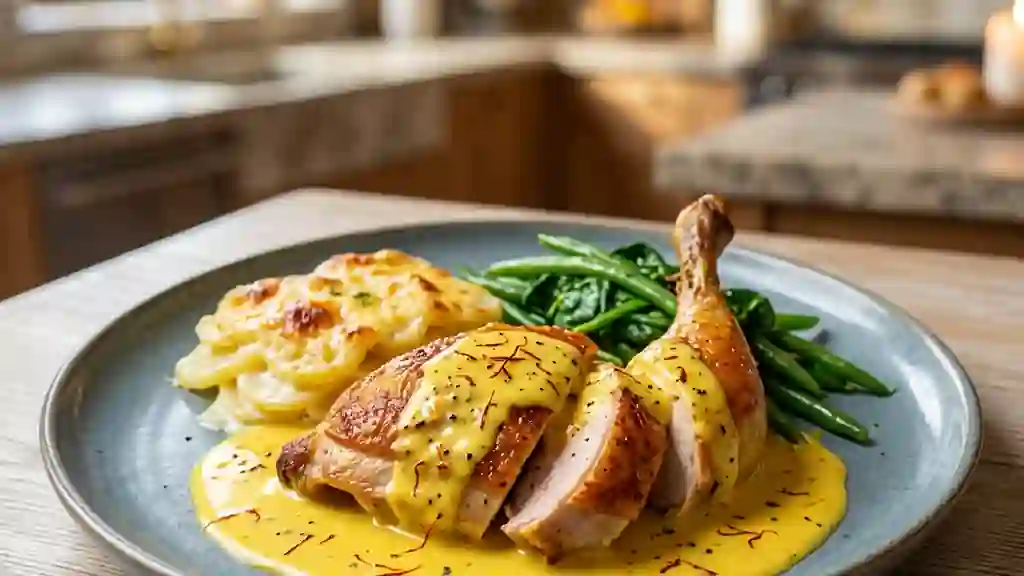 Pintade rôtie et sa crème onctueuse au safran - Photo de présentation