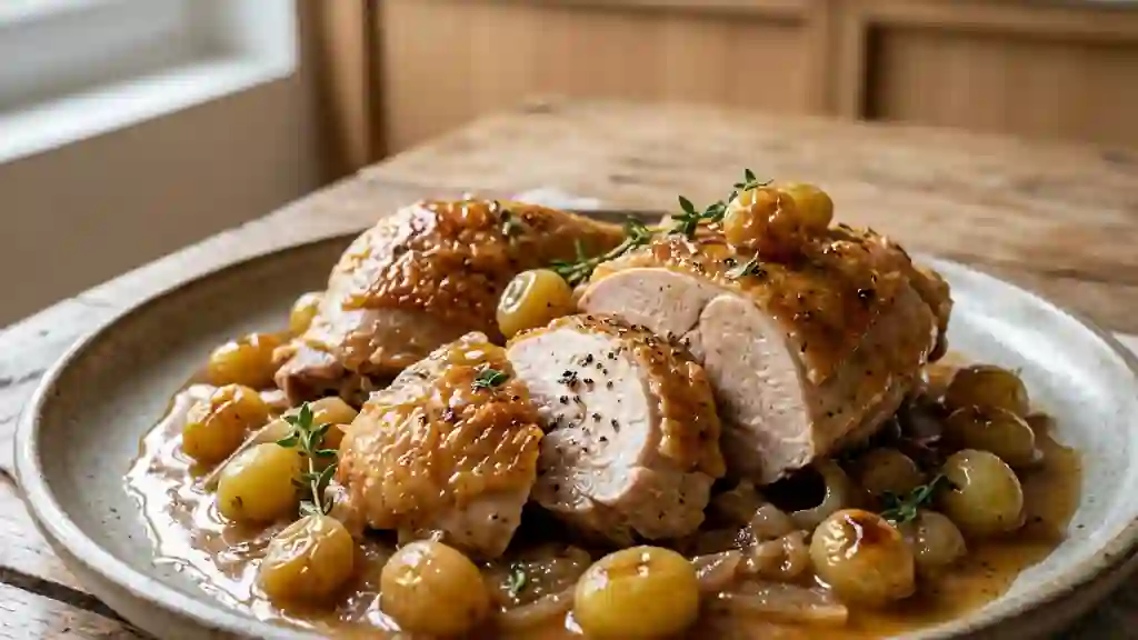 Pintade rôtie au cidre et raisins fondants - Photo de présentation