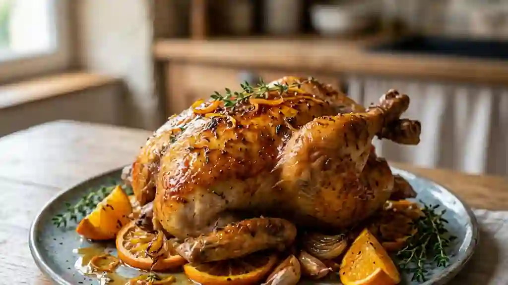 Pintade rôtie au miel et orange fondante - Photo de présentation