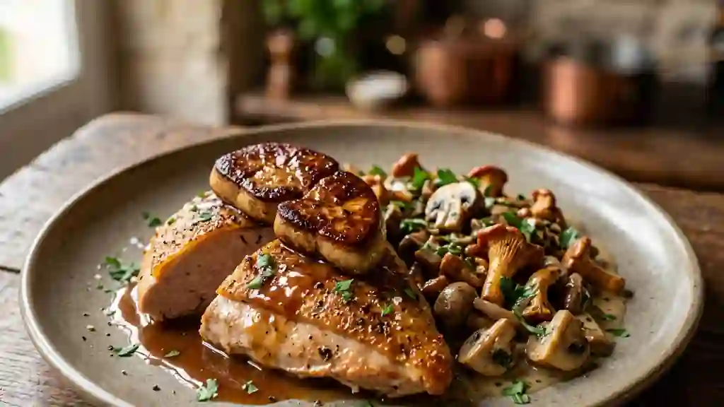 Pintade rôtie au foie gras et sous-bois - Photo de présentation