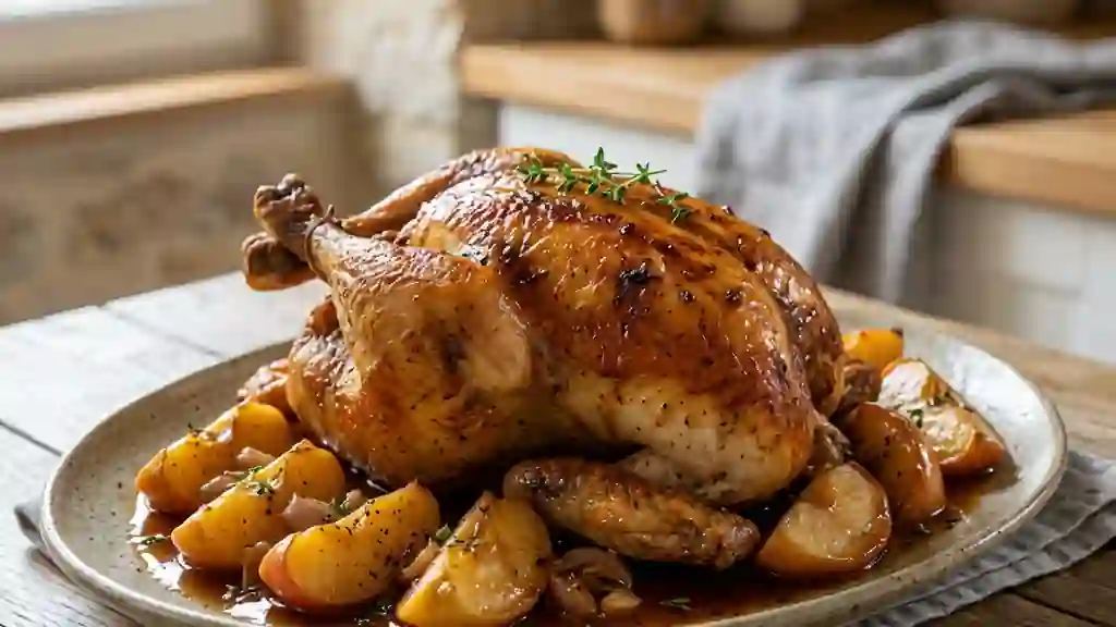 Pintade rôtie au miel et pommes fondantes - Photo de présentation
