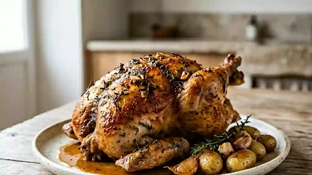 Pintadeau Rôti au Thym et Jus au Vin Blanc - Photo de présentation