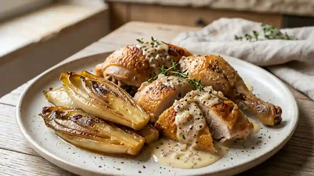 Pintadeau rôti et endives caramélisées - Photo de présentation