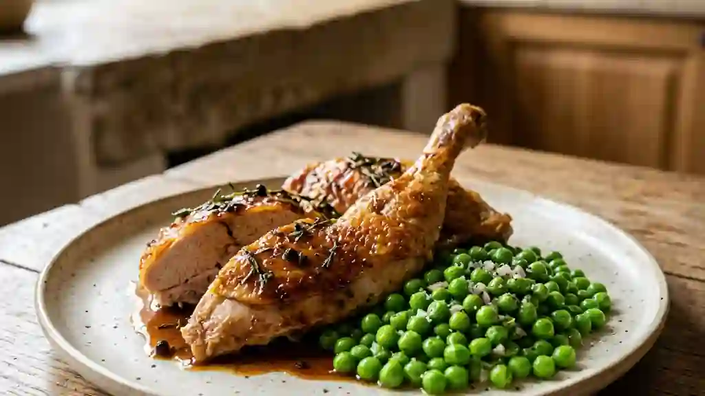 Pintadeau Croustillant et Petits Pois au Beurre - Photo de présentation