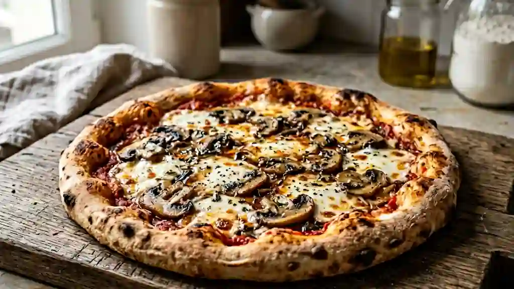 Pizza forestière fondante à la mozzarella - Photo de présentation