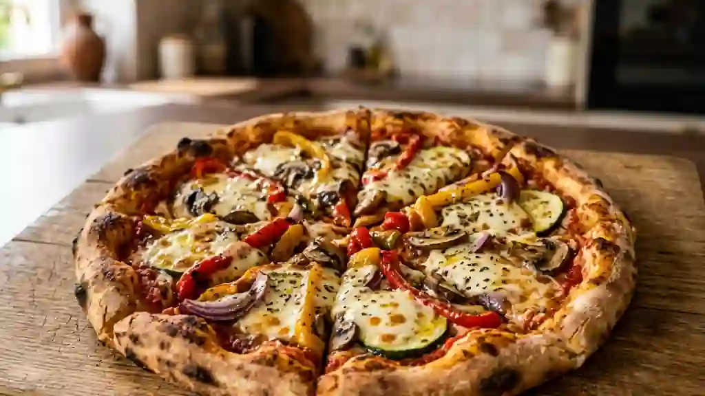 Pizza aux légumes croquants et mozzarella fondante - Photo de présentation