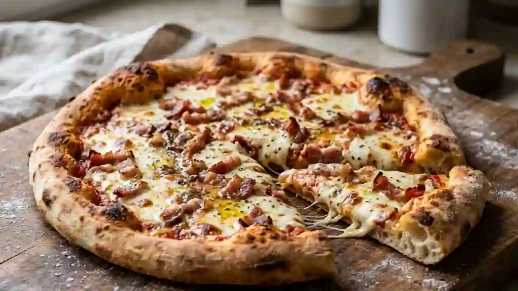 Pizza bacon croustillant et mozzarella fondante - Photo de présentation