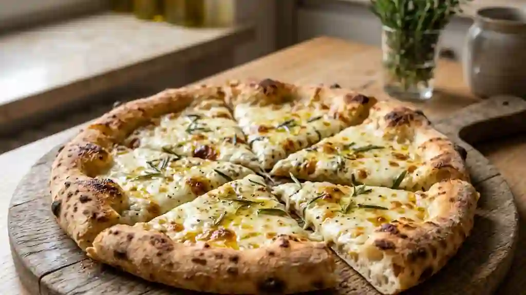Pizza Bianca Crème, Ail et Romarin - Photo de présentation