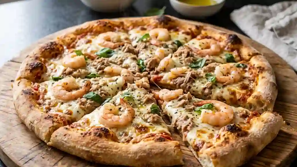 Pizza Croustillante au Thon et Crevettes - Photo de présentation