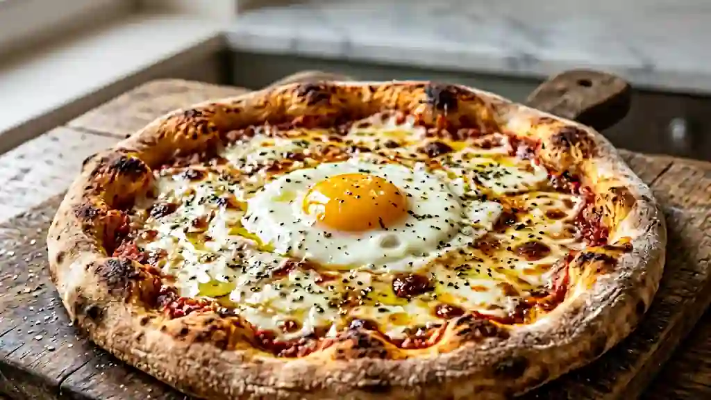 Pizza fondante à l'œuf et mozzarella - Photo de présentation