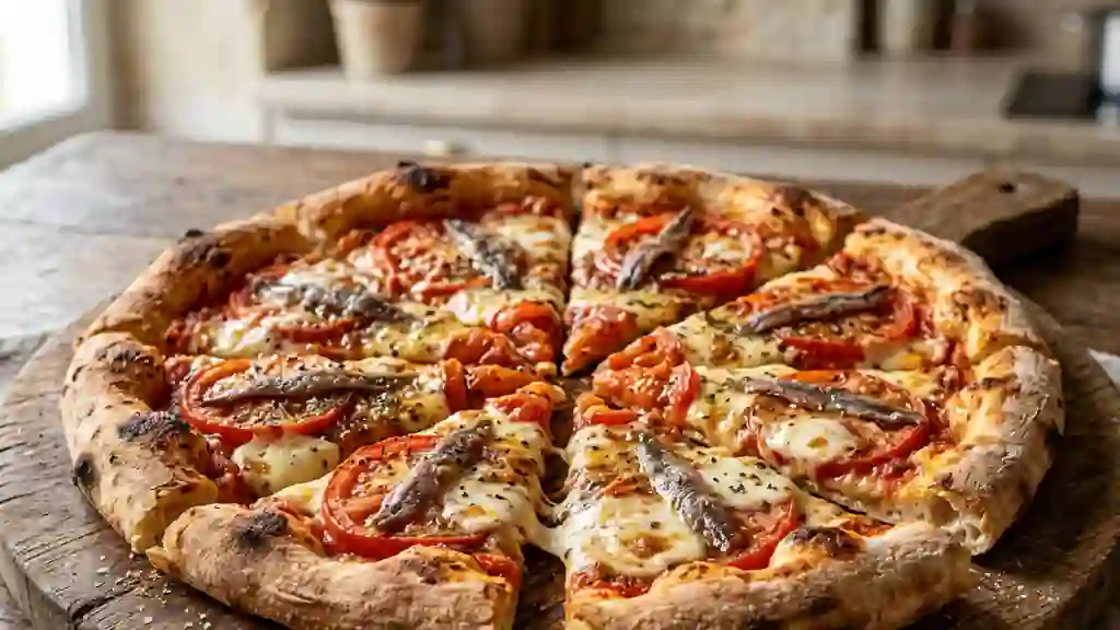 Pizza Croustillante aux Anchois et Tomates - Photo de présentation