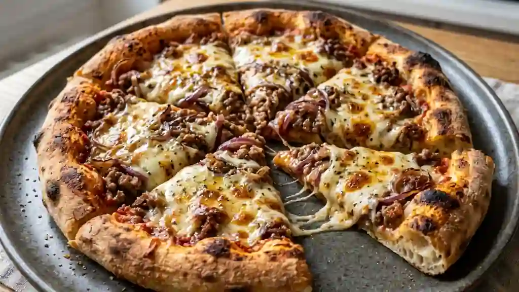 Pizza bœuf haché et oignons fondants - Photo de présentation