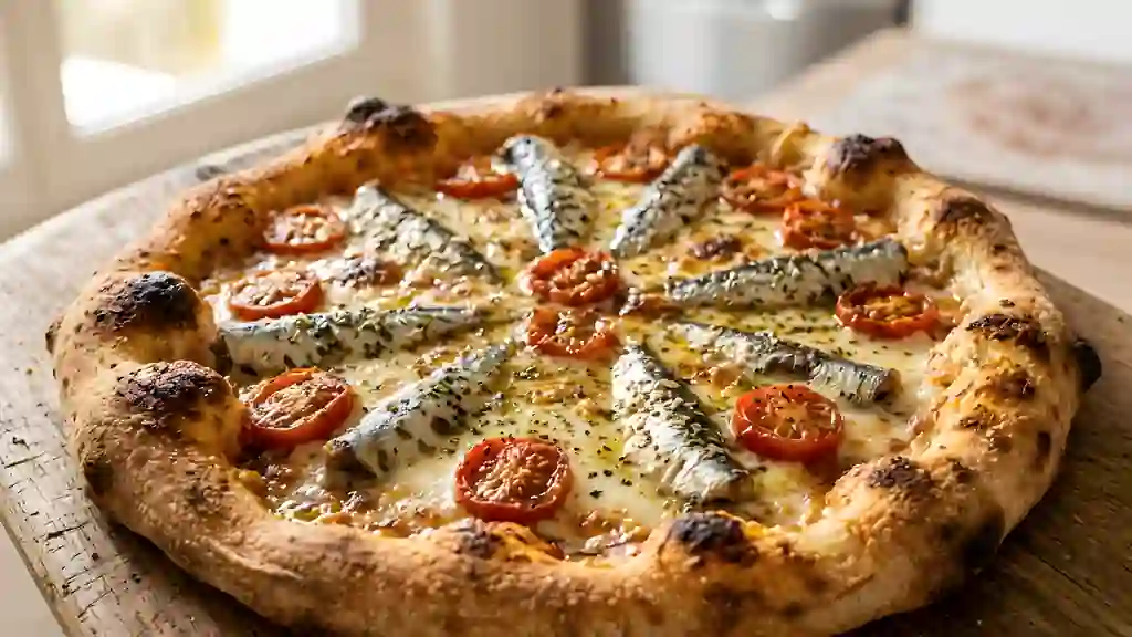 Pizza marine aux sardines et ail - Photo de présentation