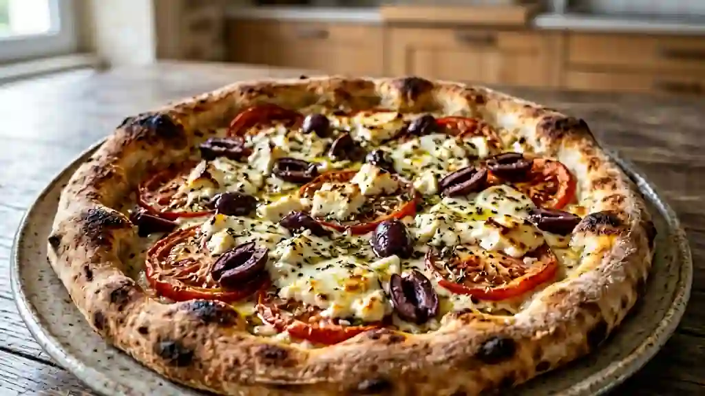 Pizza à la feta fondante et tomates juteuses - Photo de présentation