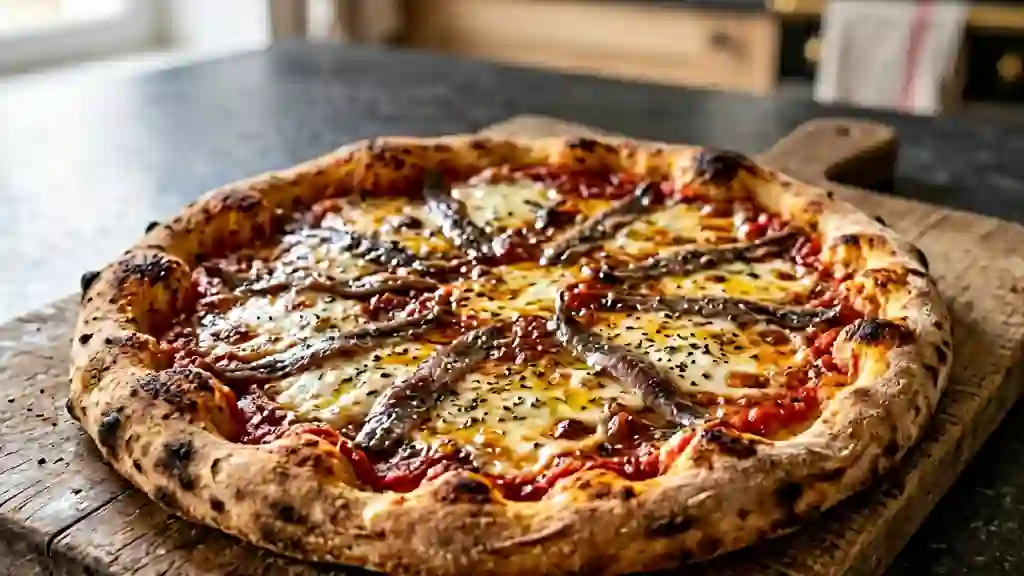Pizza napolitaine aux anchois et origan - Photo de présentation