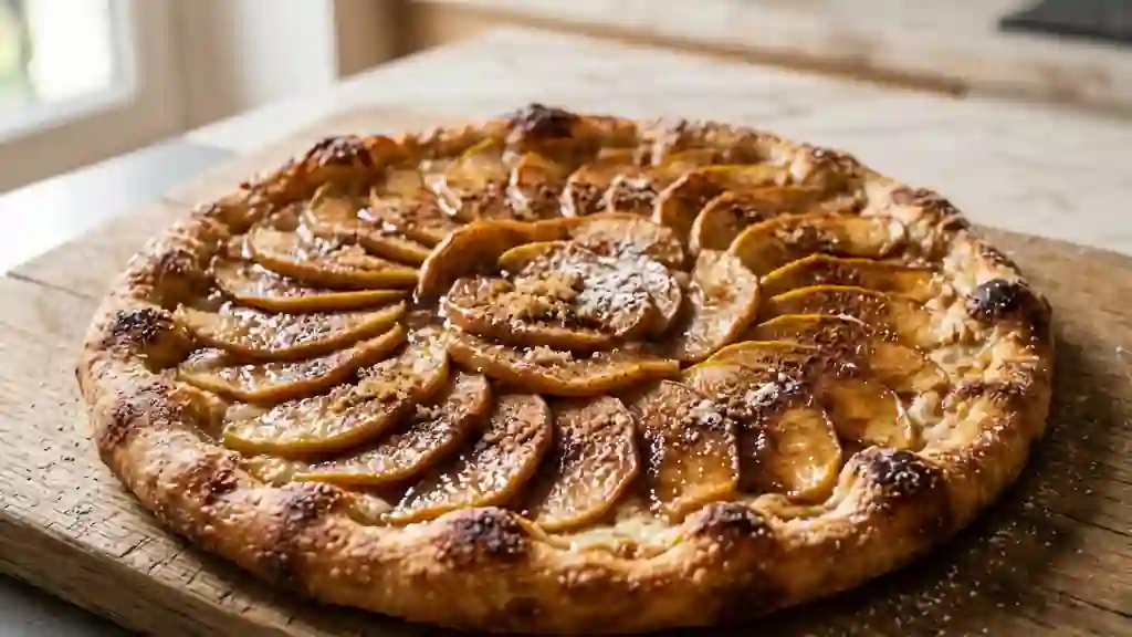 Pizza croustillante aux pommes caramélisées - Photo de présentation