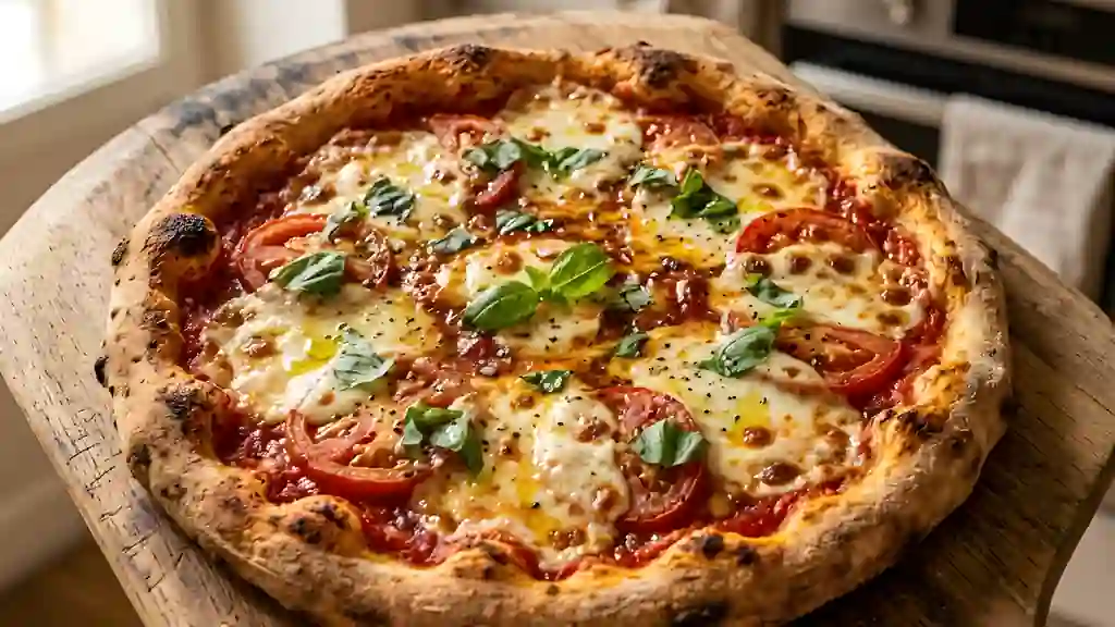 Pizza Tomate Mozzarella au Basilic Frais - Photo de présentation