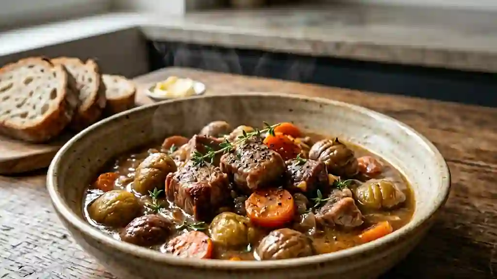 Porc fondant aux châtaignes et vin blanc - Photo de présentation