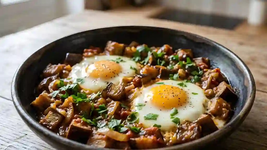 Poêlée d'aubergines aux œufs - Photo de présentation