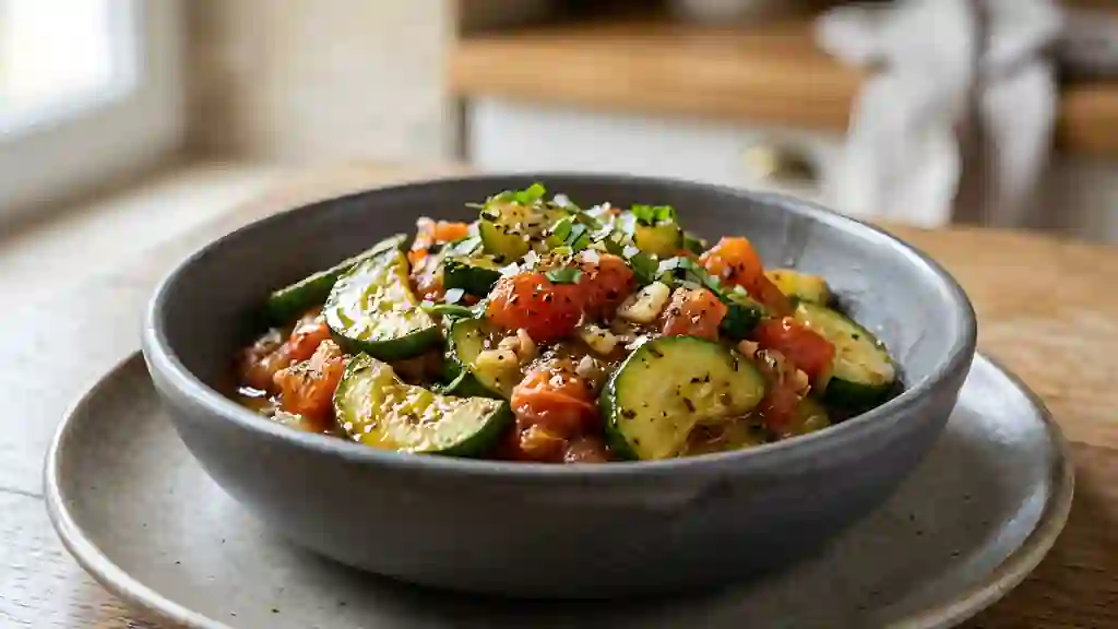 Poêlée de concombres et tomates à l'ail - Photo de présentation