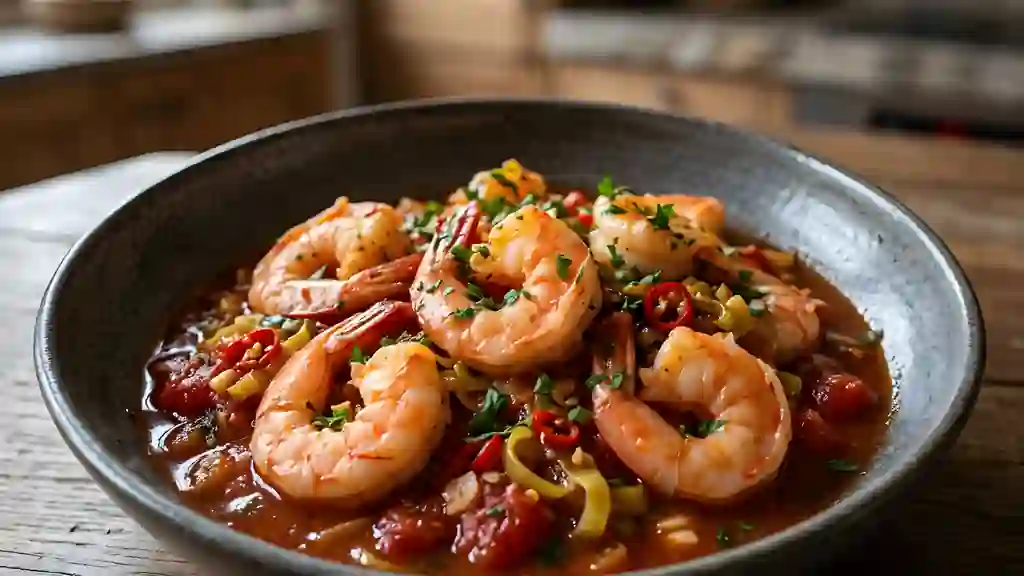 Poêlée de crevettes pimentées et poireaux - Photo de présentation