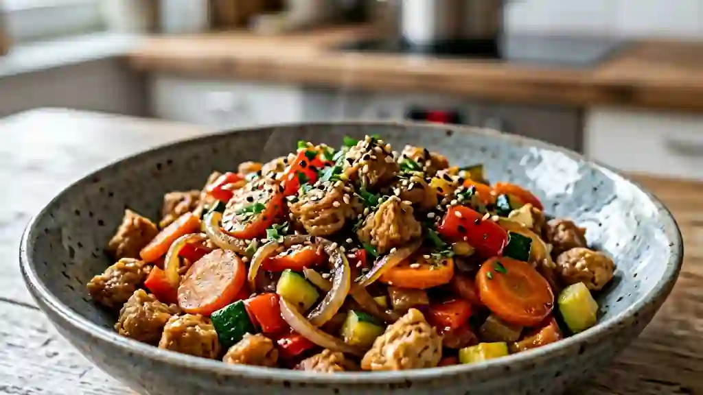 Poêlée de soja croquante et légumes fondants - Photo de présentation