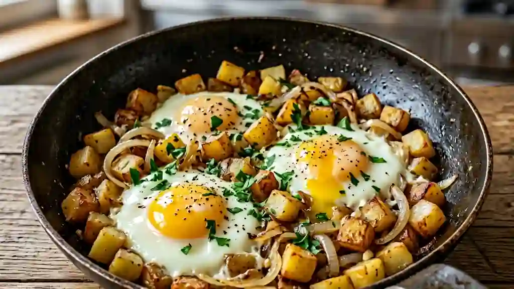 Pommes de terre rissolées et œufs coulants - Photo de présentation
