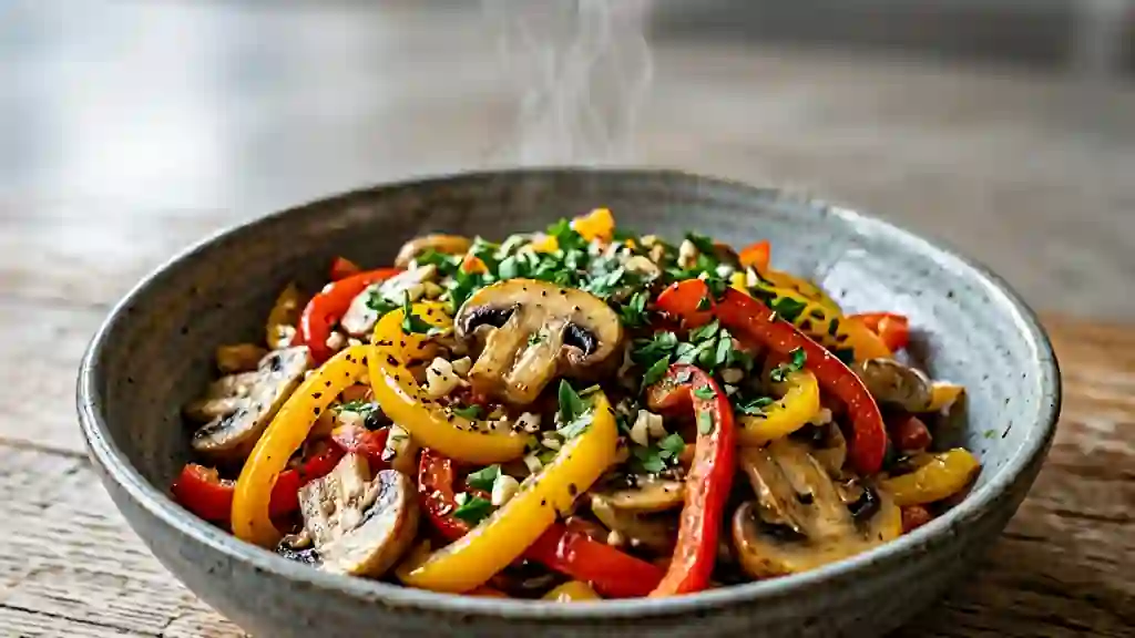 Poêlée croquante de poivrons et champignons - Photo de présentation