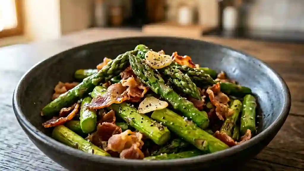 Asperges sautées et coppa grillée - Photo de présentation