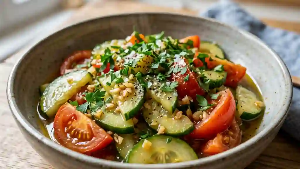 Poêlée fondante concombre et tomate à l'ail - Photo de présentation