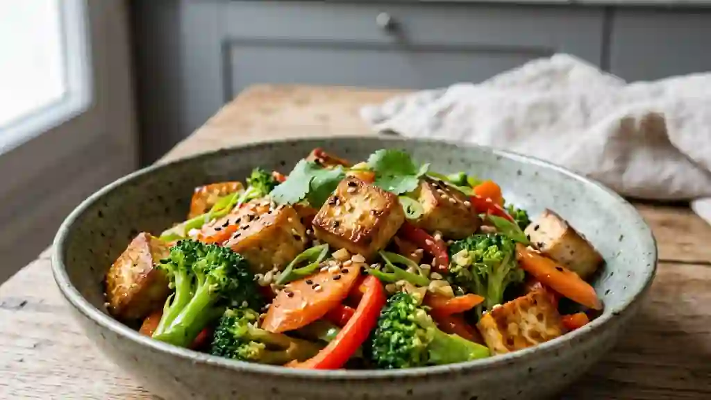 Wok de tofu croustillant et légumes croquants - Photo de présentation