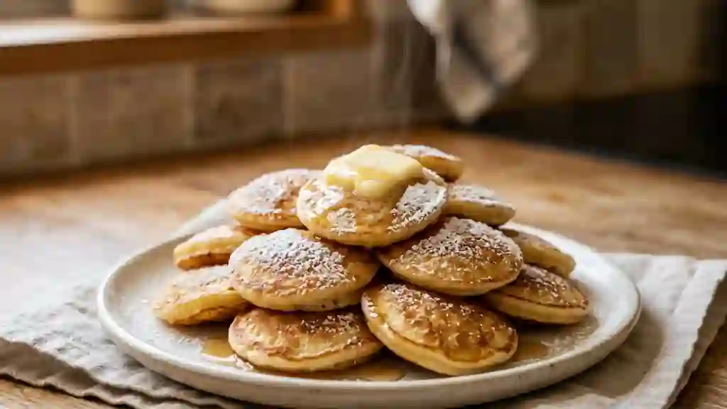 Poffertjes moelleux et beurrés à la poêle - Photo de présentation