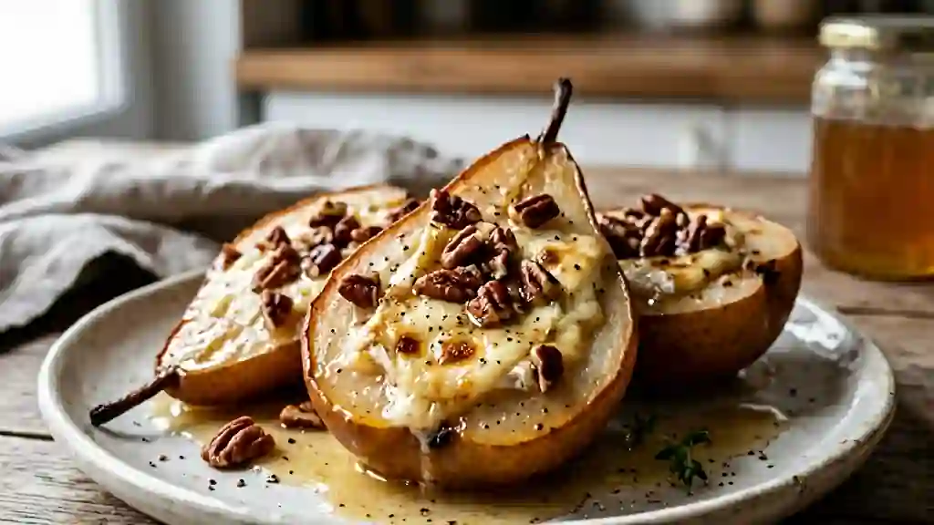 Poires rôties au brie coulant et pécan - Photo de présentation