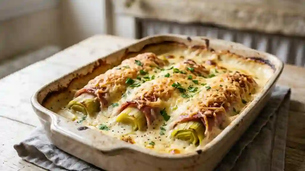 Poireaux au jambon fondants et béchamel onctueuse - Photo de présentation