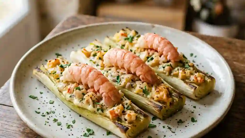 Poireaux fondants farcis aux langoustines - Photo de présentation