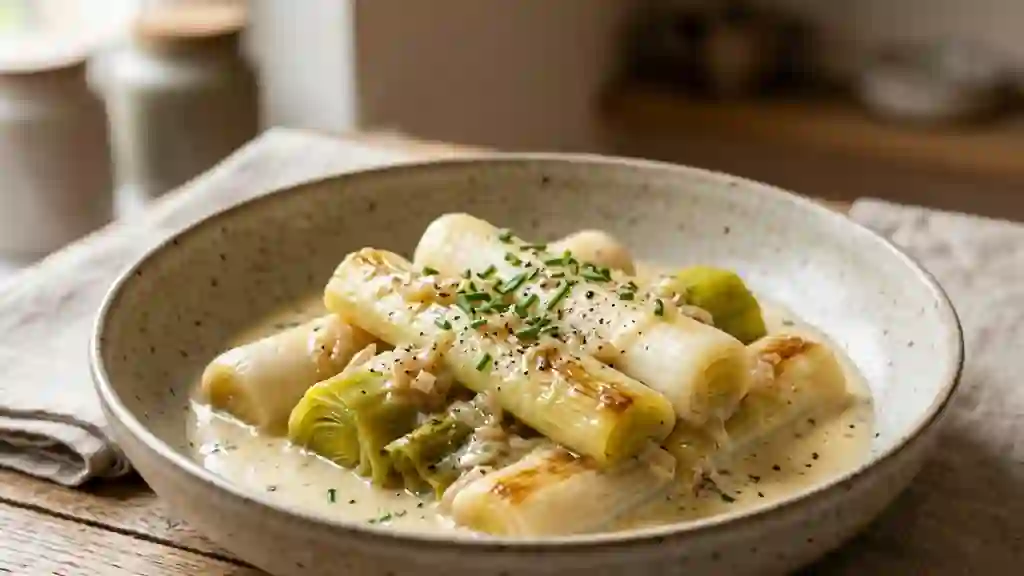 Poireaux fondants à la crème et vin blanc - Photo de présentation