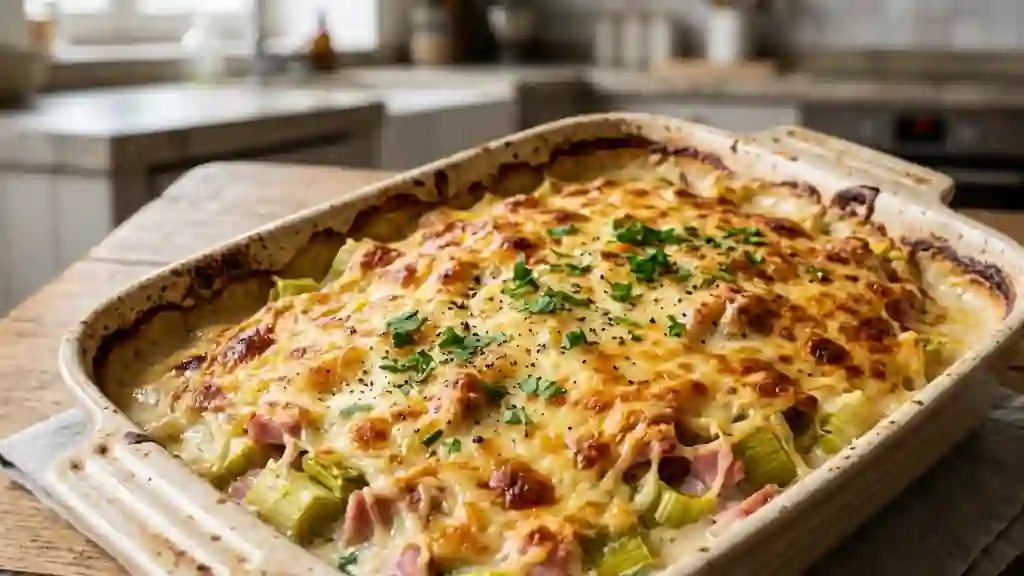 Poireaux fondants au jambon et béchamel - Photo de présentation