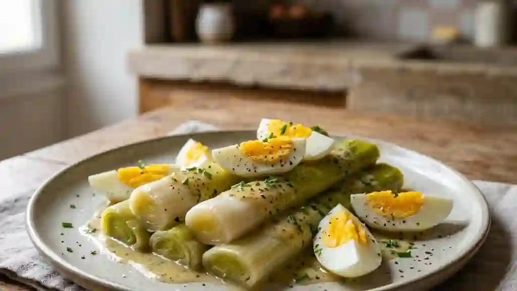Poireaux fondants à la vinaigrette et œufs durs - Photo de présentation
