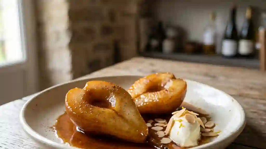 Poires fondantes au caramel et rhum ambré - Photo de présentation