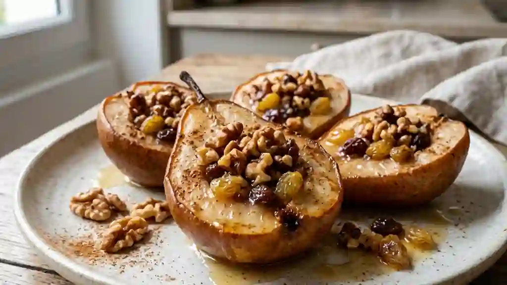 Poires fondantes au miel et noix croquantes - Photo de présentation