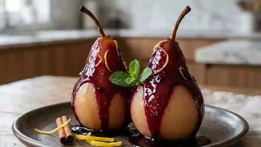 Poires fondantes au cassis et cannelle - Photo de présentation