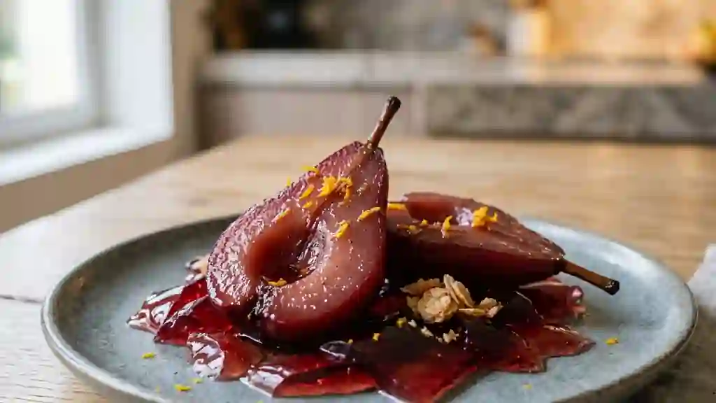 Poires fondantes et leur gelée de vin épicé - Photo de présentation