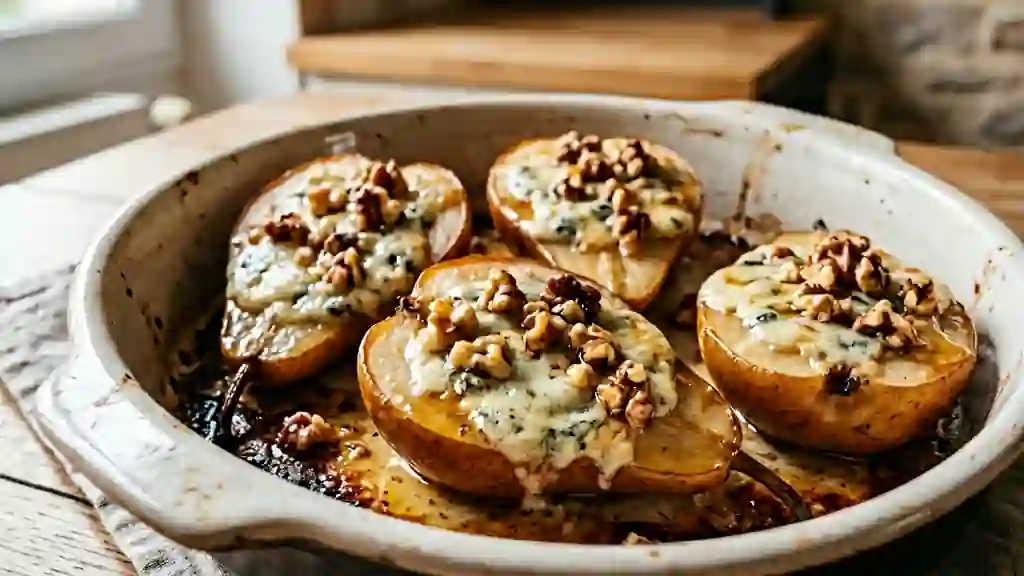 Poires rôties au roquefort et miel - Photo de présentation