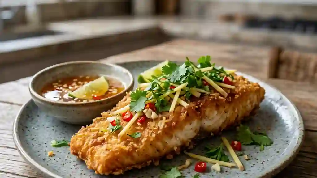 Poisson croustillant au gingembre et citron vert - Photo de présentation