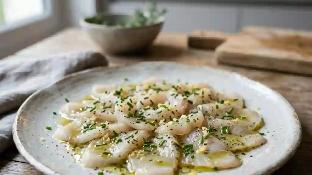 Fines de poisson blanc marinées aux thés - Photo de présentation