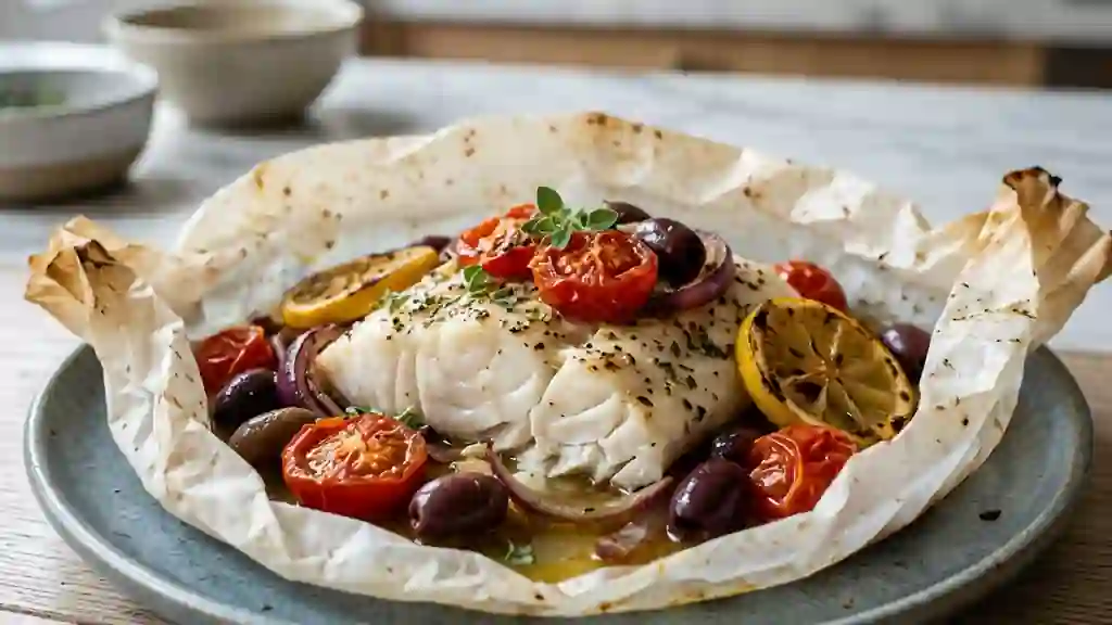Poisson en papillote aux saveurs crétoises - Photo de présentation