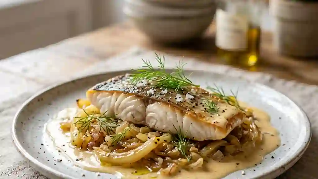 Poisson fondant au fenouil confit et pastis - Photo de présentation